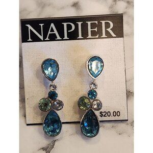 Vintage Napier Teardrop & Round Multicolor Crystal Drop Earrings Nickel Safe